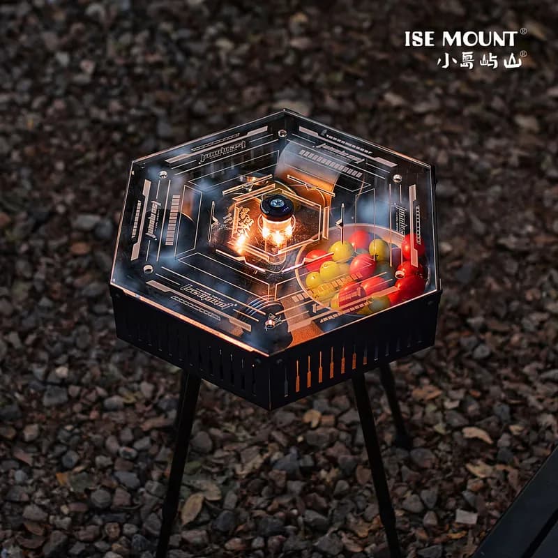 ISE MOUNT Double-layer storage telescopic table, outdoor camping storage acrylic desktop, blackened style folding table