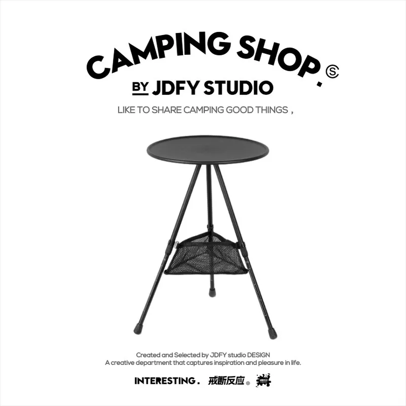 Outdoor black camping folding small round table lightweight camping portable storage retractable coffee table aluminum alloy