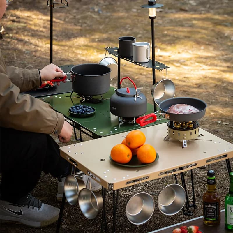 Outdoor lightweight tactical table camping portable storage rack black style dining table picnic thick steel plate folding table