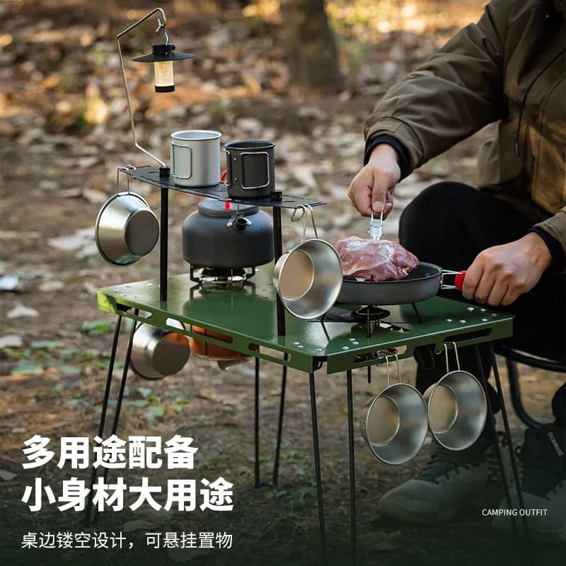 Outdoor folding table, camping tactical table, thickened steel table, multi-functional black style picnic tea table, self-driving travel equipment