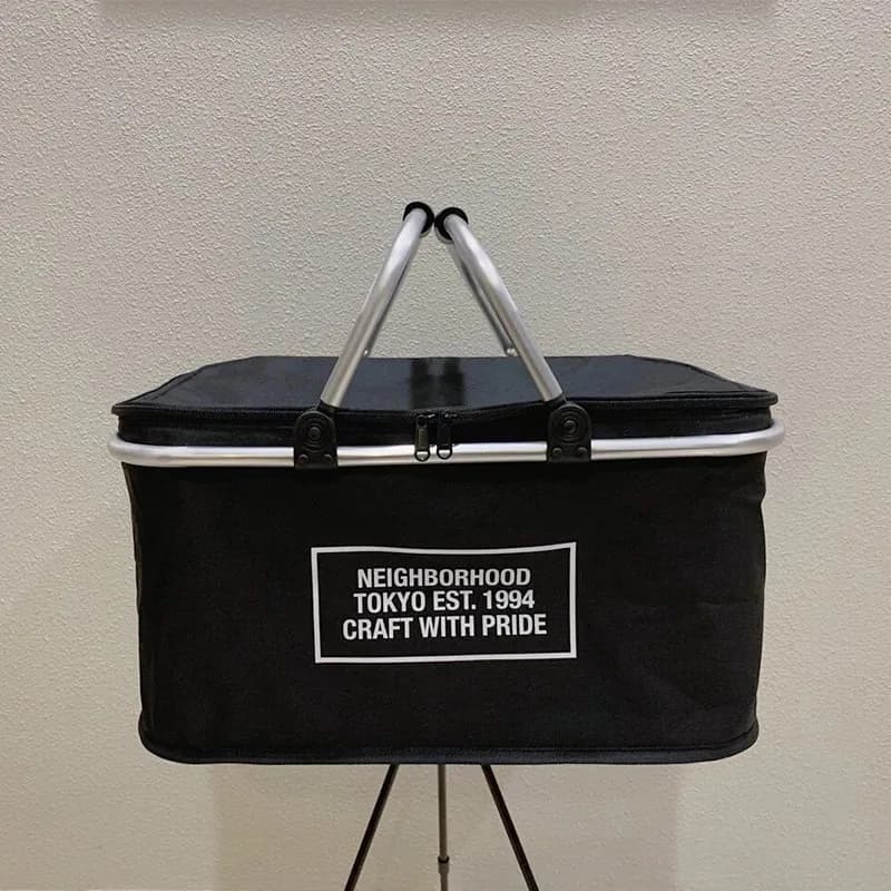 NBHD Blackened Picnic Basket Foldable Outdoor Picnic Insulated Camping Portable Basket Cooler Soft Bucket