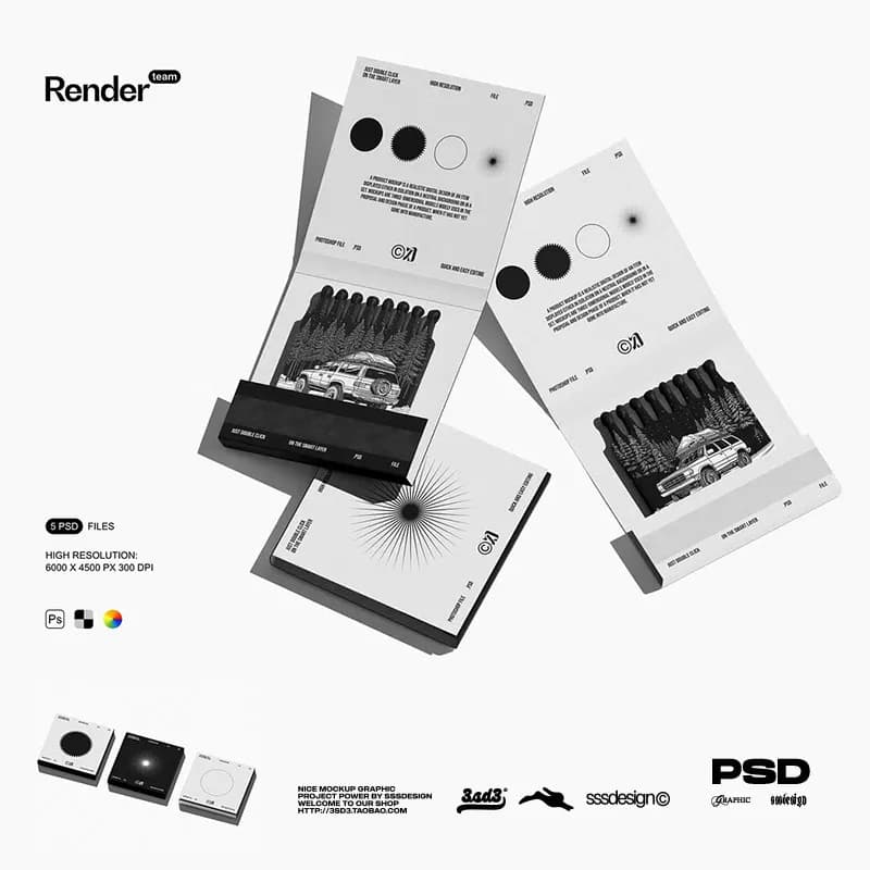 3SD3 multi-angle black camping style black match box packaging MOCKUP mockup texture design material