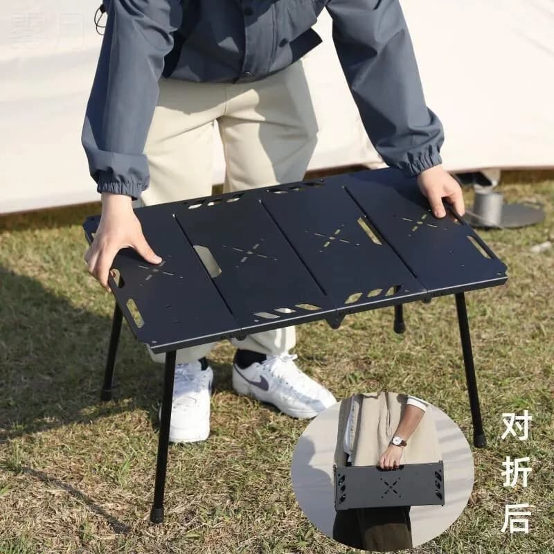 Outdoor four-fold table folding table igt folding aluminum alloy portable camping ultra-lightweight black wind tactical table